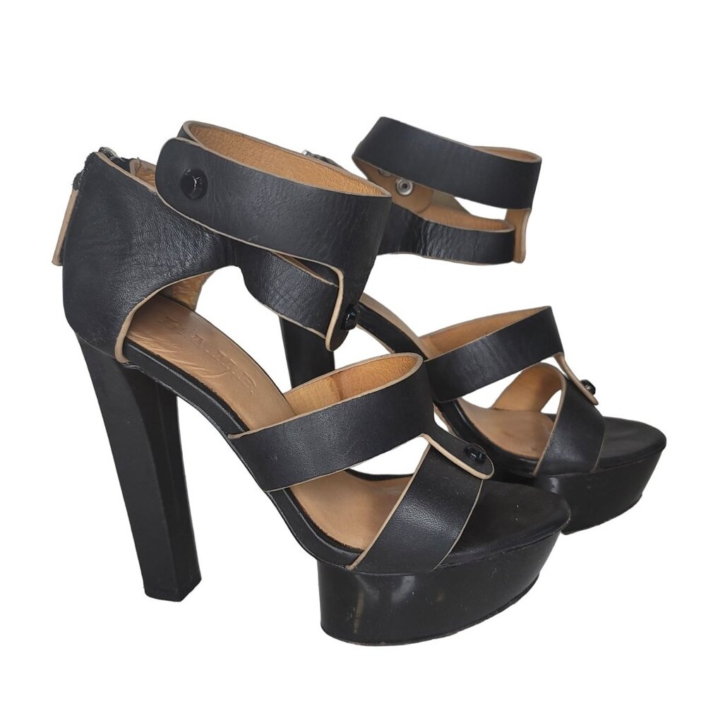 L.A.M.B platform high heel dandal strappy black leather ankle strap size 6